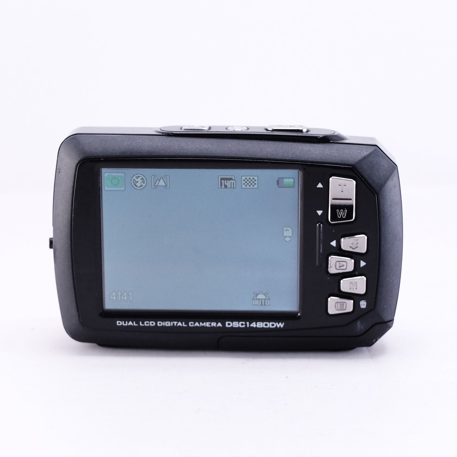 Kenko DSC1480DW compac digital camera showing dual LCD screen and control buttons, ideal for photography enthusiasts.
